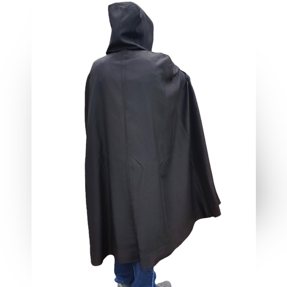 Vintage Black Hooded Cape, Cloak Coat, MidCentury 1950 Theatre Opera Cape Gothic - Picture 8 of 10